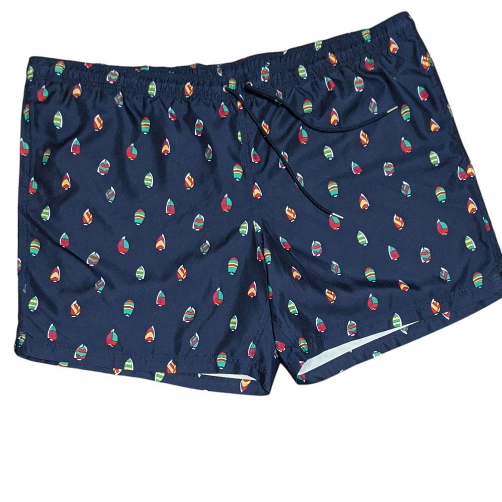 Lands' End navy sailboat men's swim shorts size 4XL nautical polyester mesh line